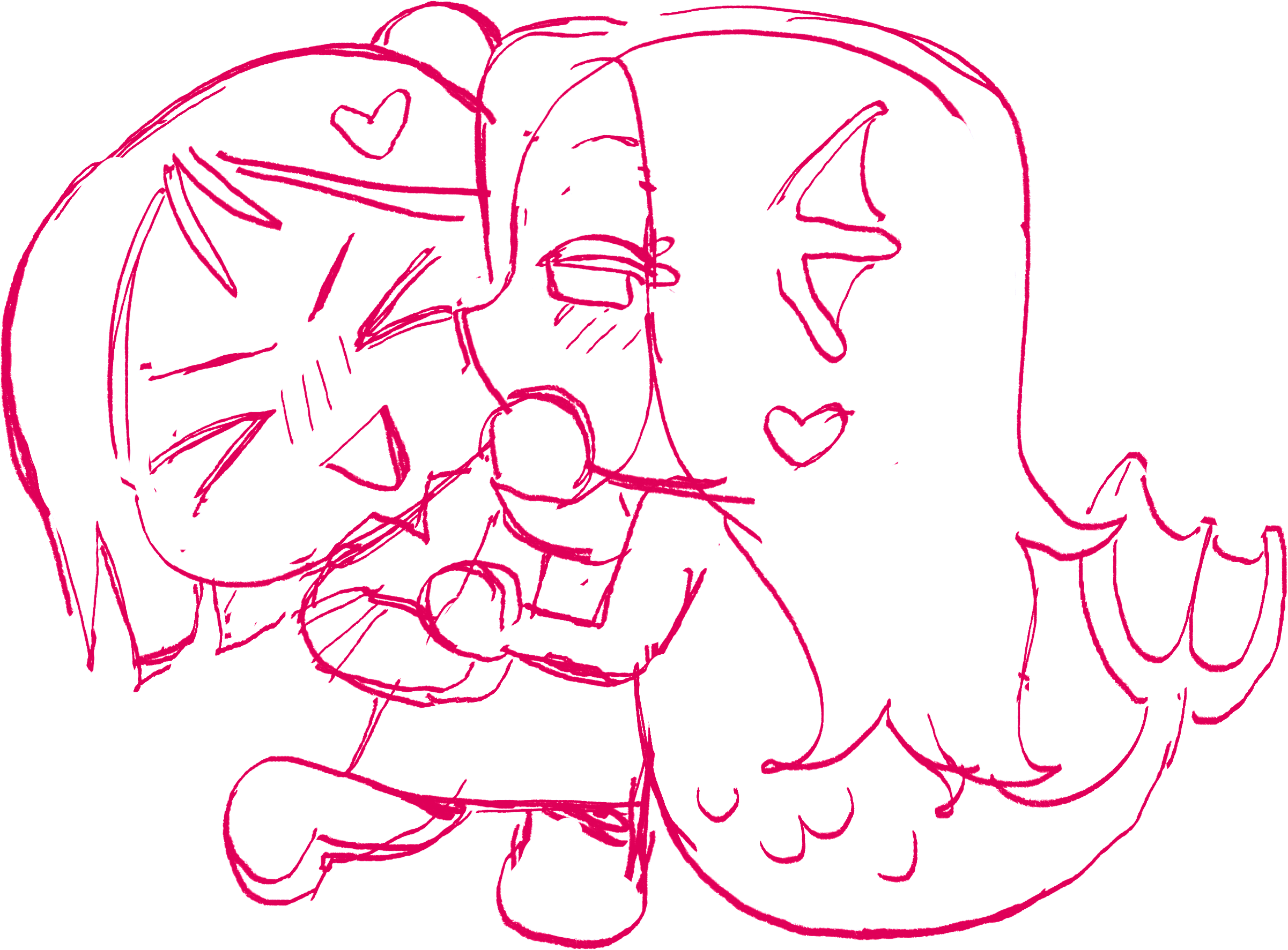Line art of two characters embracing