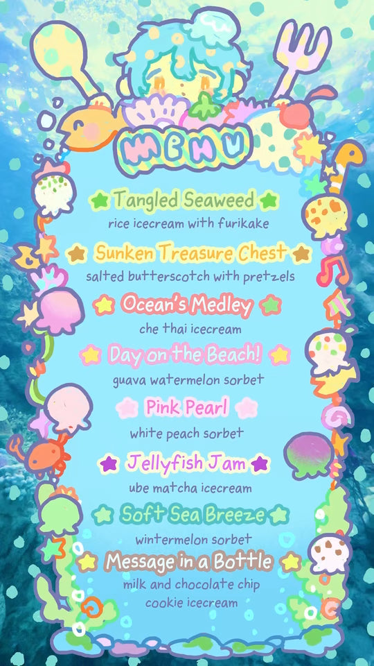 Tsunscoops event ice cream and sorbet flavor menu.